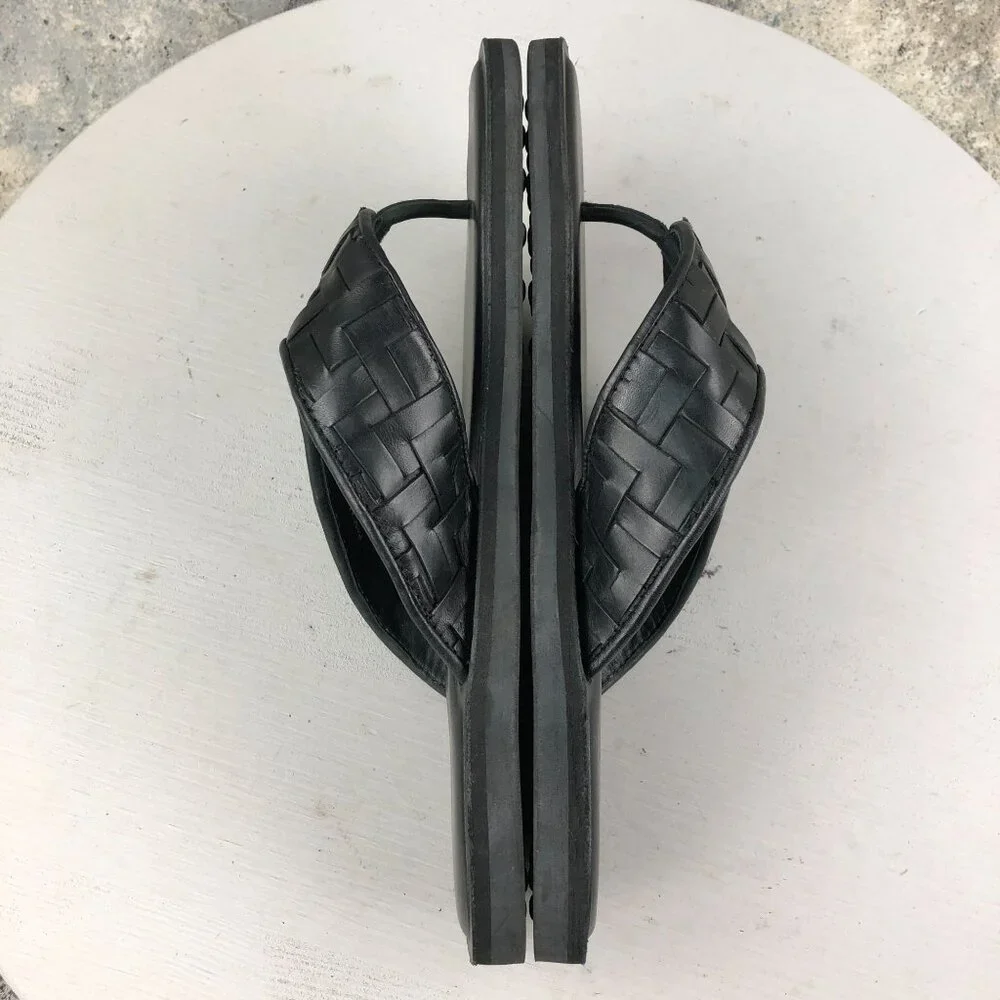 Donald Pliner Men's Size 8M Pascal Black Leather Woven Slip On Sandals $198